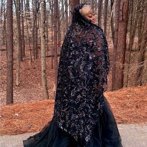 Elegant Black Embroidered Cape